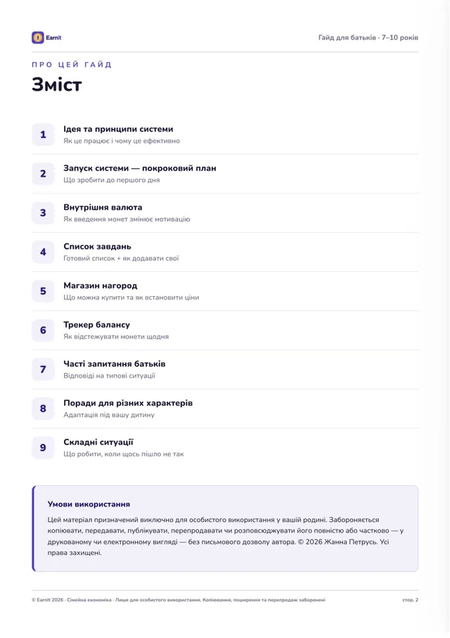 Сторінка гайду EarnIt: зміст
